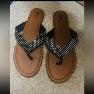 Black Bejeweled Flat Sandals Rhinestone Embellished Dressy Slides